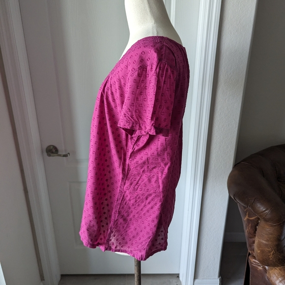 Izod Fuchsia Cotton Short Sleeve Cotton Blouse - Picture 3 of 6